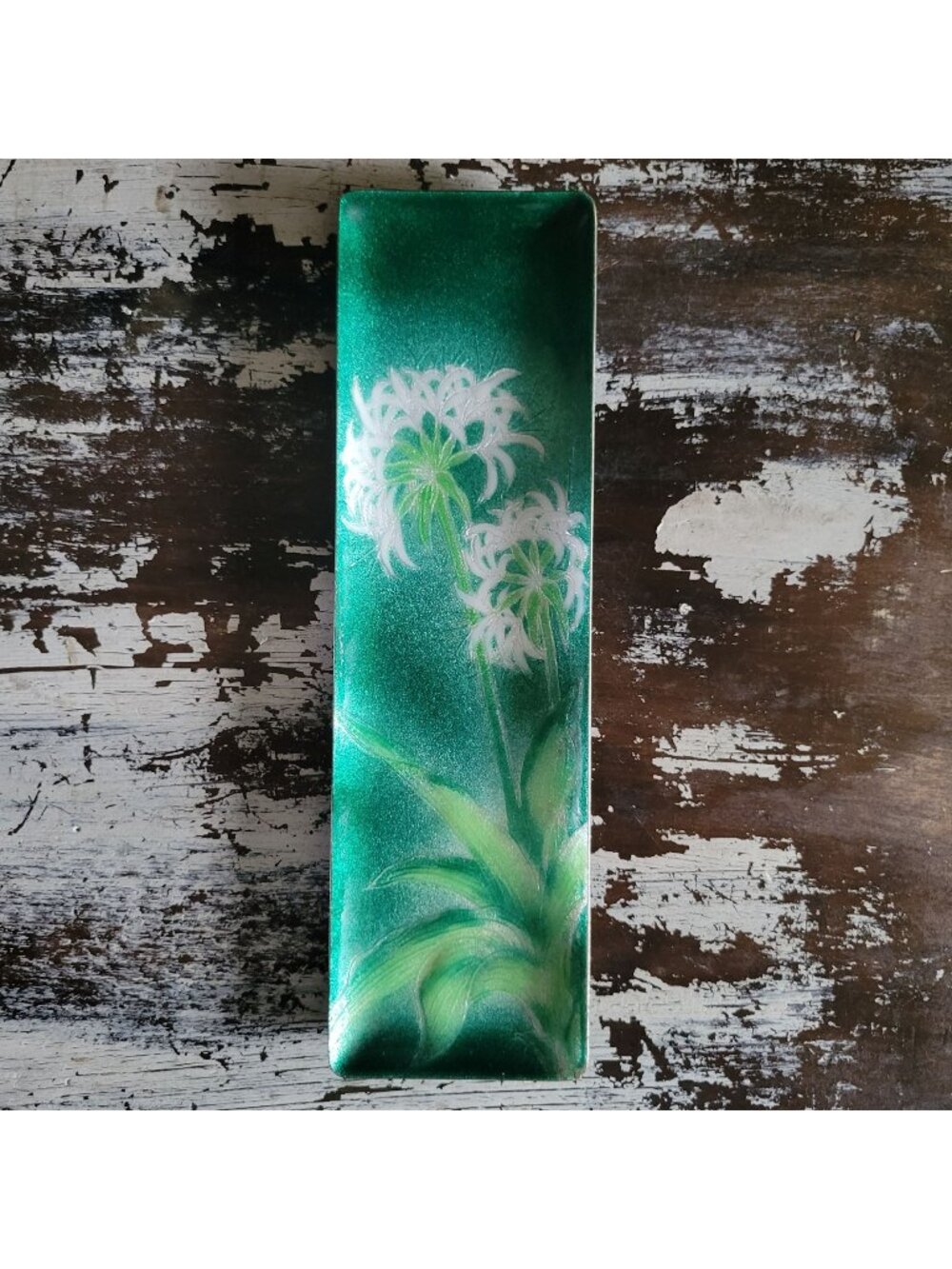 Vtg Ando Cloisonne Japanese Rectangular Pen Pencil Tray Floral Enamel On Metal